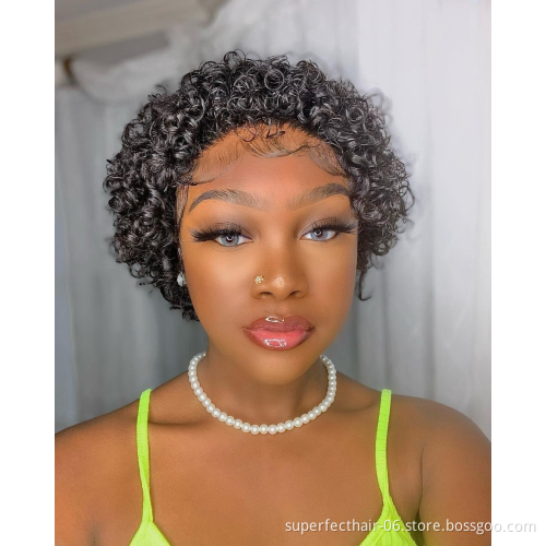 Pixie Cut Wig Human Hair Curly Bob Short Pixie Cut Lace Wig Unobvious Knots Lace Frontal 13x1 Pixie Human Hair Wig